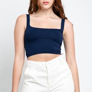NWT Free People Women'sScoop Neck Crop Tank Top‎ Seamless Pullover Navy Size M/L